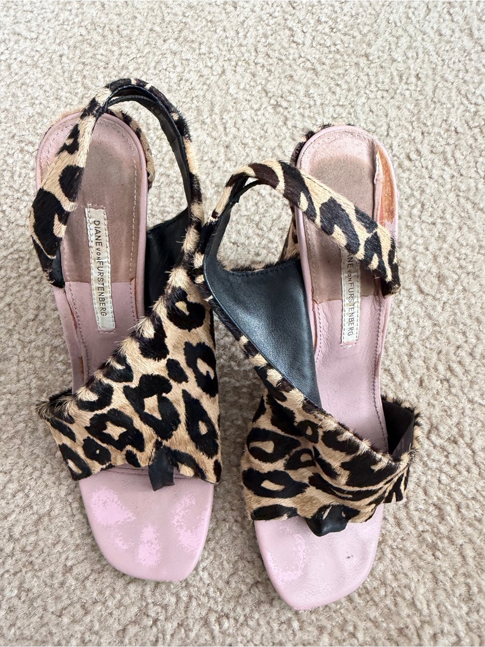Diane Von Furstenberg Leopard Print Slingback Heels with Pink Insole